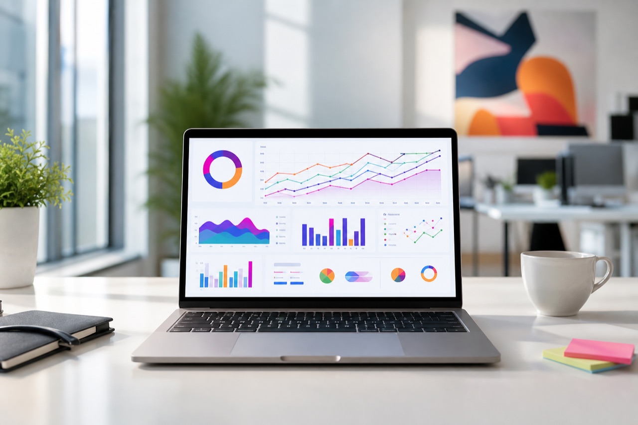 Pozycjonowanie stron, analityka SEO na laptopie